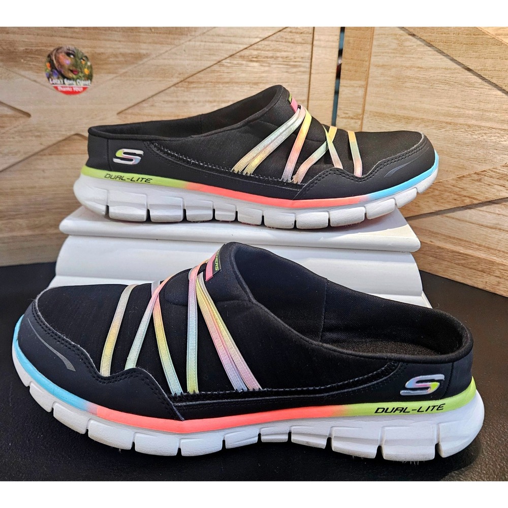 Skechers‎ Mules Women 9 Black Multi Air Streamer Sport Sneakers 11964  #692